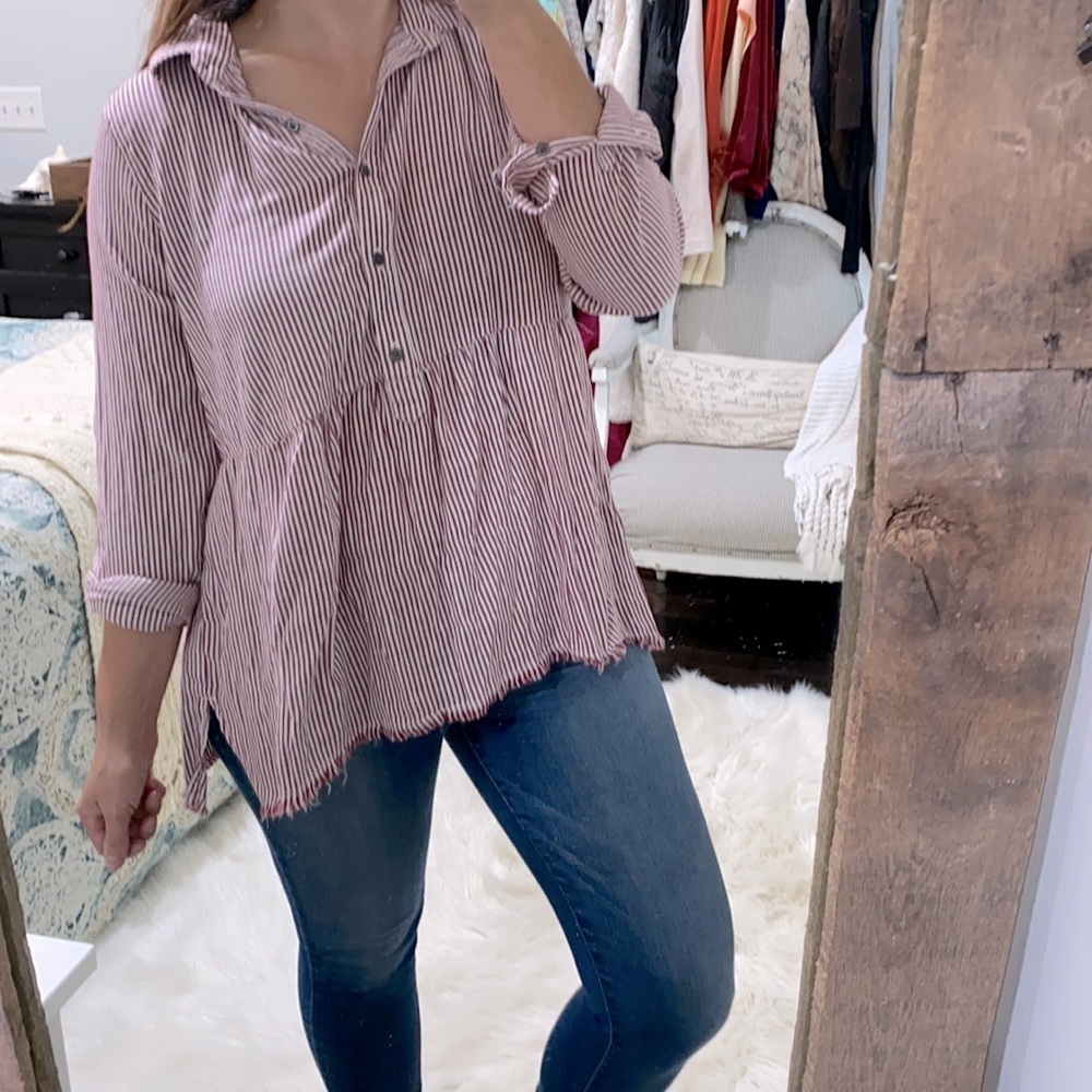 True Craft striped high low babydoll top size extra large